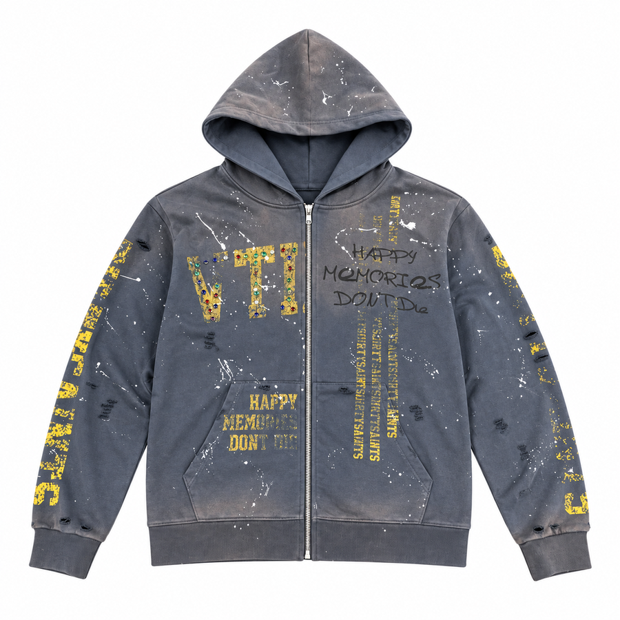 MEMORIES DIRTY BLUE ZIP UP